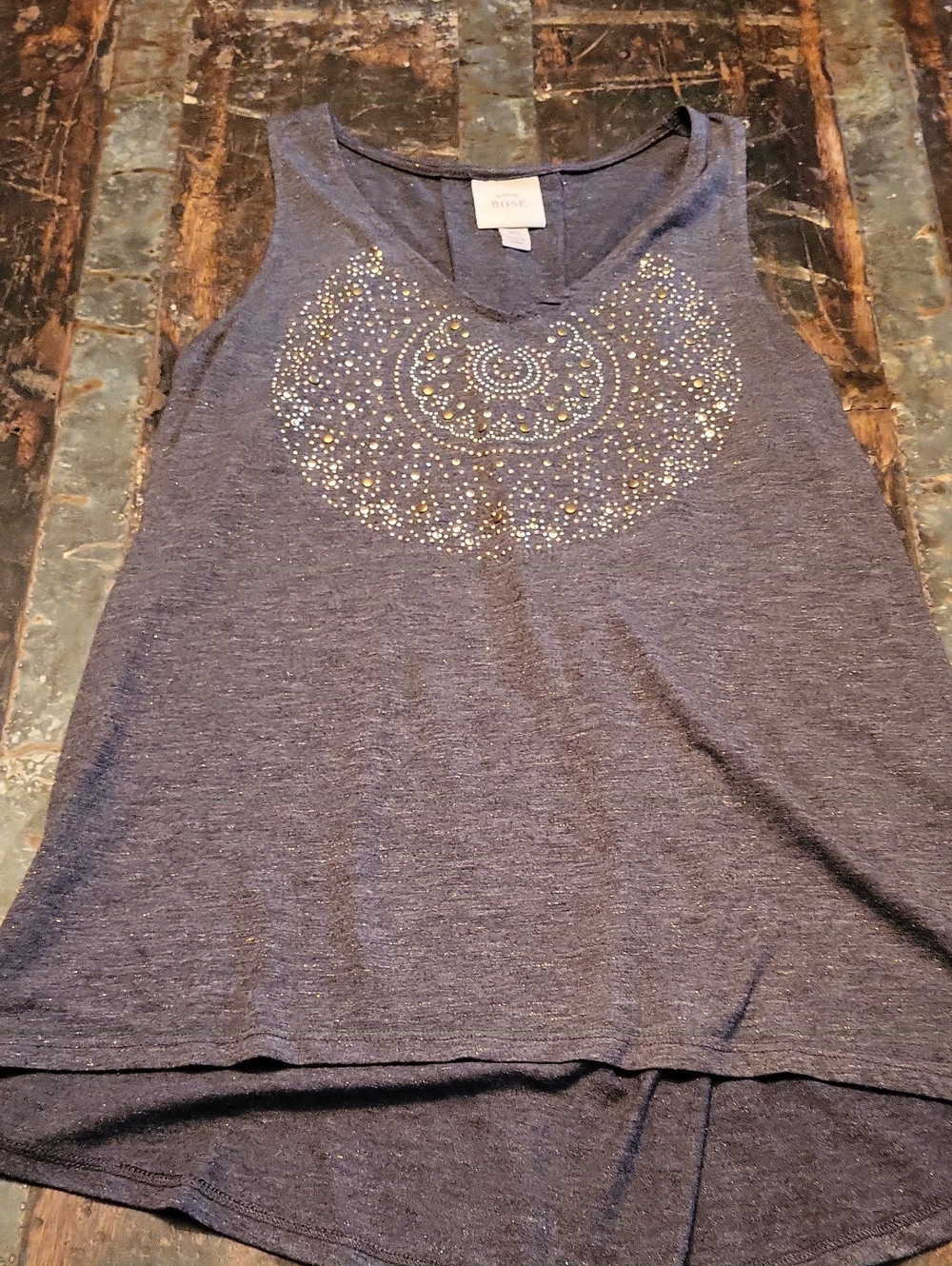 Knox Rose Gray Sleeveless Tank with Gold and Silver Stud Detail